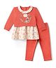 Orange Bubbles) Interlock Knit Full Sleeves Top & Pant Set With Floral & Pretty Like Me Text Print - Red