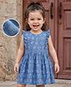 Babyhug Denim Woven Frill Sleeves Frock With Bunny Print - Blue