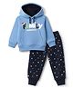 Teddy Fleece Knit Full Sleeves Winter Wear Suit With Text & Star Print - Blue