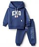 Teddy Fleece Knit Full Sleeves Hooded Winter Wear Suit with Eng Text Print - Blue