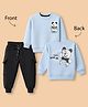 Teddy Fleece Knit Full Sleeves Winter Wear Suit with Bear & Text Print - Blue