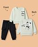 Teddy Fleece Knit Full Sleeves Winter Wear Suit with Bear & Text Print - Green