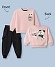 Teddy Fleece Knit Full Sleeves Winter Wear Suit with Bear & Text Print - Pink