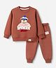 Teddy Fleece Knit Full Sleeves Winter Wear Suits With Teddy Bear Print - Brown