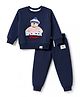 Teddy Fleece Knit Full Sleeves Winter Wear Suits With Teddy Bear Print - Navy