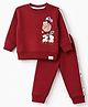 Teddy Fleece Knit Full Sleeves Winter Wear Suit With Text Print - Maroon