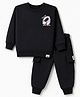 Teddy Fleece Knit Full Sleeves Winter Wear Suits With Text Print - Charcoal Grey