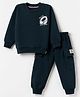 Teddy Fleece Knit Full Sleeves Winter Wear Suits With Text Print - Dark Green