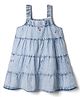 Babyhug Woven Sleeveless Denim Tiered Frock with Ice Cream Embroidery - Blue