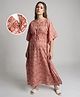Bella Mama Cotton Woven Half Sleeves Floral Printed Maternity Nursing Kaftan - Brown