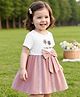 Babyhug Poplin Woven Frock with Half Sleeves and Floral Embroidery in Pink