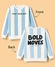 Pine Kids Knit Full Sleeves Striped & Text Printed Sweatshirt - White & Light Blue