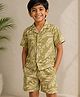 PURPLE UNITED KIDS Cotton Woven Half Sleeves Tropical Theme Printed Shirt & Shorts Set - Olive Green
