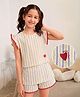 PURPLE UNITED KIDS Seer Sucker Woven Cap Sleeves Striped & Heart Embroidered Top & Shorts Set - Yellow