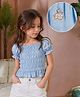 PURPLE UNITED KIDS Cotton Woven Half Puffed Sleeves Smocked Top - Sky Blue