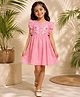 PURPLE UNITED KIDS Cotton Woven Sleeveless Floral Embroidered & Frill Detailed Dress - Light Pink