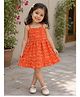 Qvink Cotton Woven Sleeveless Floral Printed Dress - Orange