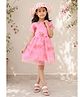 Qvink Organza Woven Half Sleeves Floral Printed Dress - Pink