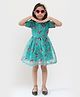 Qvink Organza Woven Half Sleeves Floral Printed Dress - Green