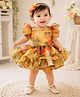 Qvink Organza Woven Half Frill Sleeves Floral Printed Layered Dress - Yellow