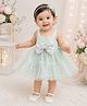 Qvink Net Woven Sleeveless Stars Foil Printed & Sequins Embellished Bow Applique Detailed Dress - Green