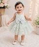 Qvink Net Woven Sleeveless Floral Printed & Sequins Embellished Bow Applique Detailed Dress - Green