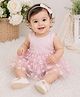 Qvink Net Woven Sleeveless Floral Printed Onesie Style Dress - Pink