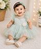Qvink Organza Woven Half Frill Sleeves Floral Applique Detailed Dress - Sky Blue