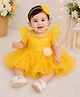 Qvink Organza Woven Half Frill Sleeves Floral Applique Detailed Dress - Yellow