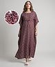 Bella Mama Cotton Woven Half Sleeves Floral Printed Maternity Nursing Kaftan - Brown