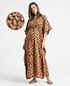 Bella Mama Cotton Woven Half Sleeves Kaftan Style Maternity Nighty Floral Print - Brown