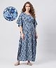 Bella Mama Cotton Woven Half Sleeves Maternity Kaftan Nighty with Floral Print - Royal Blue