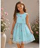 Qvink Organza Woven Sleeveless Floral Printed Dress - Sky Blue