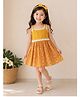 Qvink Cotton Woven Sleeveless Abstract Printed & Crochet Detailed Dress - Yellow