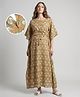 Bella Mama Cotton Woven Half Sleeves Floral Printed Maternity Nursing Kaftan - Yellow