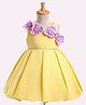 Enfance Knit Sleeveless Pleated Party Dress With Floral Applique - Yellow