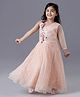 Enfance Net Knit One Sleeves Flower Applique Sequinned  Flared Gown - Peach