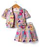 Enfance Cotton Knit Half Sleeves Fruit Print Jacket with Top & Skirt - Pink