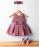 Enfance Knit Sleeveless Bow Applique Textured Pleated Party Dress With Headband & Booties - Pink