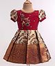 Enfance Cotton Silk Knit Half Sleeves Banarasi Print Pattu Pavdai Dress - Maroon