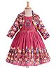 Enfance Cotton Silk Knit Sleeveless Floral Printed & Embroidered Party Dress With Jacket - Dark Pink