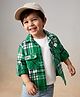Little Kangaroos Cotton Woven Full Sleeves Checks Shirt with Tee  - Green