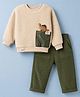 Little Kangaroos Fur Knit Full Sleeves Dino Applique Winter Wear Suit - Cream