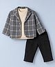 Little Kangaroos Looper Knit Full Sleeves T-Shirt & Pant Set with Checkered Jacket - Black