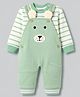 Little Kangaroos Interlock Knit Full Sleeves Striped & Animal Patch Winter Wear Dungaree & Tee  - Light Green