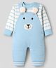 Little Kangaroos Interlock Knit Full Sleeves Striped & Animal Patch Winter Wear Dungaree & Tee  - Light Blue