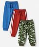 Babyhug Cotton Jersey Knit Full Length Track Pants with Camouflage Print Pack of 3 in Blue Green & Red
