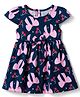 Babyhug Single Jersey Knit Frock with Half sleeves and Bow and Cherry Print in Blue