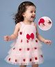 Babyhug Mesh Woven Layered Sleeveless Dress with Bow and Floral Embroidery - Pink