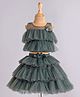 Enfance  Net Knit Sleevelees Floral Applique Top With Frill Skirt - Olive Green